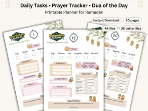 Ramadan Planner Printable 30 Days | Daily Salah Prayer & Fasting Tracker | Ramadan Checklist