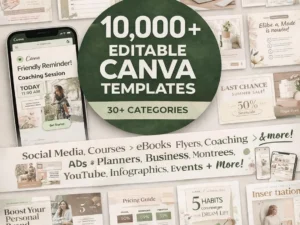 10,000+ Editable Canva Templates Bundle, Social Media, Flyers, Ebook, Customizable Post for Small Business, 30+ Categories, Digital Download