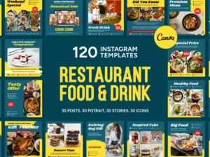 Restaurant Instagram Canva Templates | Food & Drink Branding Kit